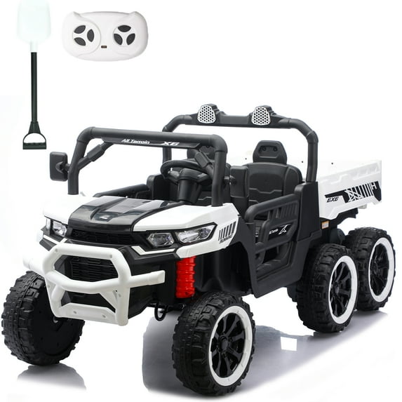 LUIBAS 24V 4WD 2-Seater Kids Ride on Car with Remote Control, Battery Powered Ride On Truck Electric Vehicle Toys for Boys Girls, 6 Wheels Dump Truck w/Electric Dump Bed, White