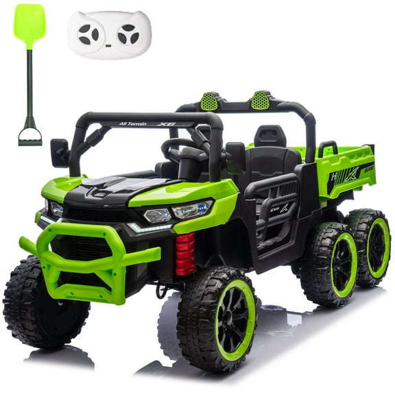 LUIBAS 24V Ride On Dump Truck Kids Car for Big Kids, 2-Seater Battery Powered Electric Car w/ Electric Dump Bed, 6 Wheels Tractor Ride On Toys, Green