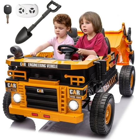 12V 10AH 2-Seater XL Kids Ride on Truck Electric Toy Car with Electric Dump Bed, Parents Remote Control Kids Car Tractor Toys Ride-on Dump Truck for Boys and Girls Ages 3+, Yellow