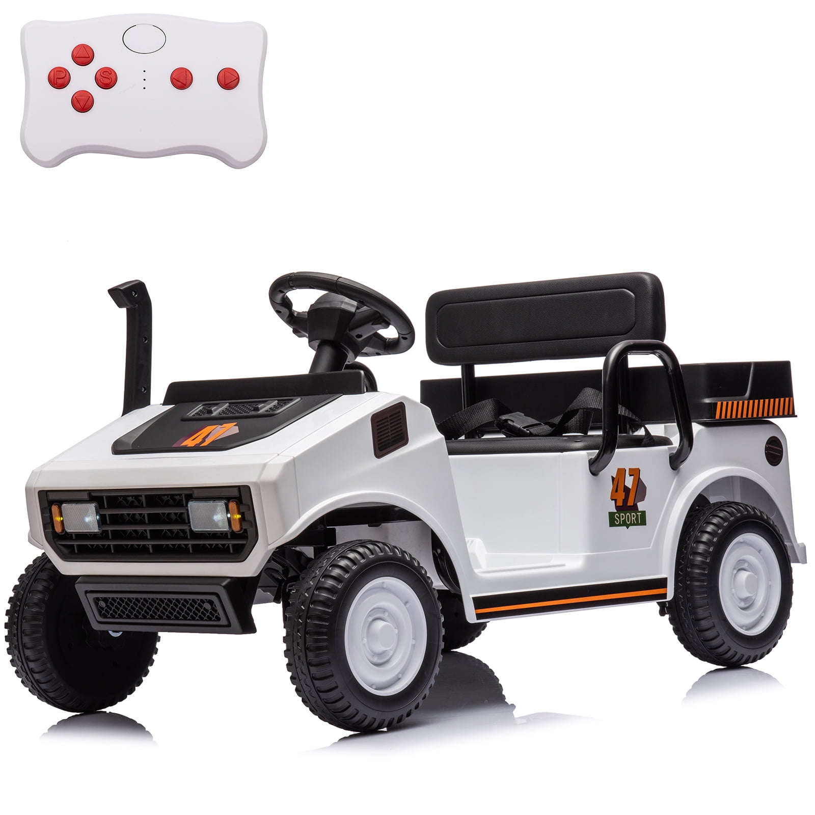 LUIBAS 24V 4WD Kids Ride on Golf Cart Battery Powered Toy Tractor Ride-On Electric Car Ride on Truck with Remote Control, Bluetooth, Music, Rear Storage Box, EVA Rubber Tires, White