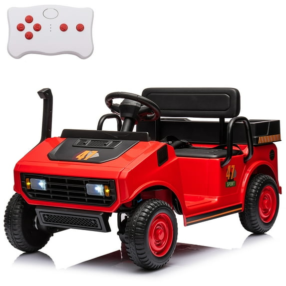 LUIBAS 24V 4WD Kids Ride on Golf Cart Battery Powered Toy Tractor Ride-On Electric Car Ride on Truck with Remote Control, Bluetooth, Music, Rear Storage Box, EVA Rubber Tires, Red