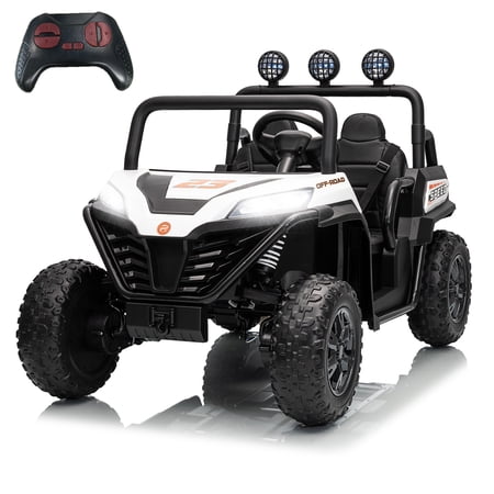 LUIBAS 24V 4WD Kids Ride on UTV Off-Road Ride on Truck Buggy Car Battery Powered Electric Vehicle 4 Wheeler with Remote Control, Music, LED Lights, Bluetooth, Storage Trunk, for Girls Boys, White