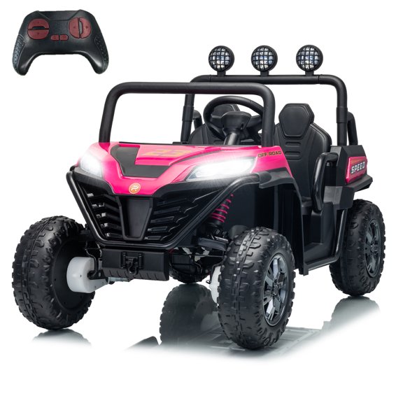 LUIBAS 24V 4WD Kids Ride on UTV Off-Road Ride on Truck Buggy Car Battery Powered Electric Vehicle 4 Wheeler with Remote Control, Music, LED Lights, Bluetooth, Storage Trunk, for Girls Boys, Pink