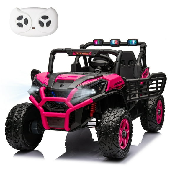 LUIBAS 24V 4x4 2-Seater Ride on Buggy Battery Powered Kids Electric Car Off-Road Vehicles w/ Remote Control, Bluetooth for Ages 3+ Kids, Pink