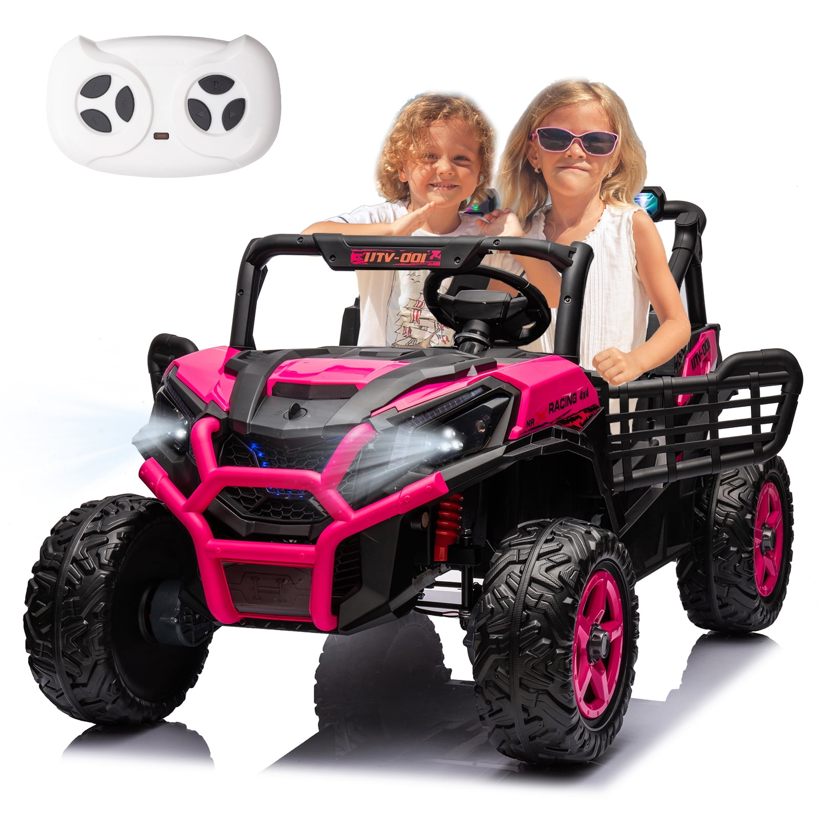 LUIBAS 24V 4x4 2-Seater Ride on Buggy Battery Powered Kids Electric Car Off-Road Vehicles w/ Remote Control, Bluetooth for Ages 3+ Kids, Pink