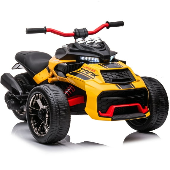 LUIBAS 24V Kids ATV Ride On Motorcycle Electric 3 Wheeler Ride-On Electric ATV Kids Ride On Toys for Kids with Battery Powered Motor, EVA Wheels, w/LED Lights, Bluetooth, MP3 for 3+ Years, Yellow