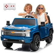 LUIBAS 24V Ride on Toy, 2 Seater Licensed Chevrolet Silverado HD with Remote Control, Battery Powered Kids Electric Ride on Truck for Boys Girls with Wear-Resistant EVA Tires, Music, Bluetooth, Blue