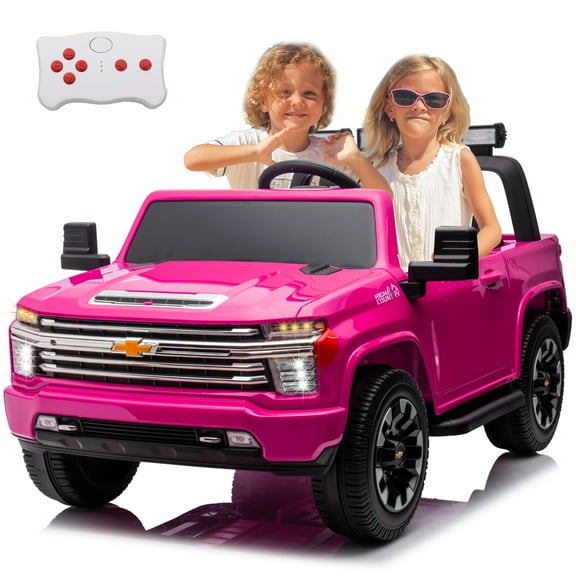 LUIBAS 24V Ride on Toy, 2 Seater Licensed Chevrolet Silverado HD with Remote Control, Battery Powered Kids Electric Ride on Truck for Boys Girls with Wear-Resistant EVA Tires, Music, Bluetooth, Pink