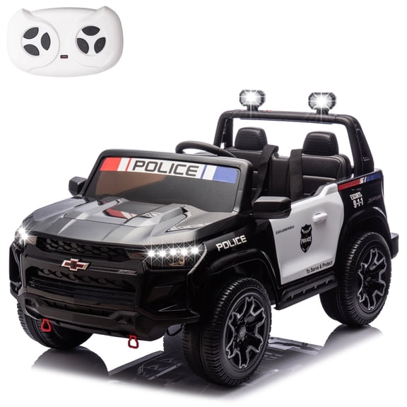 LUIBAS Police Car Ride on 24V 4WD 2-Seater Battery Powered Licensed Chevrolet Ride On Truck Electric Car with Remote Control, Ride on Toy Car with Bluetooth, Storage Trunk, Police Black