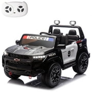LUIBAS Police Car Ride on 24V 4WD 2-Seater Battery Powered Licensed Chevrolet Silverado Ride On Truck Electric Car with Remote Control, Ride on Toy Car with Bluetooth, Storage Trunk, Police Black