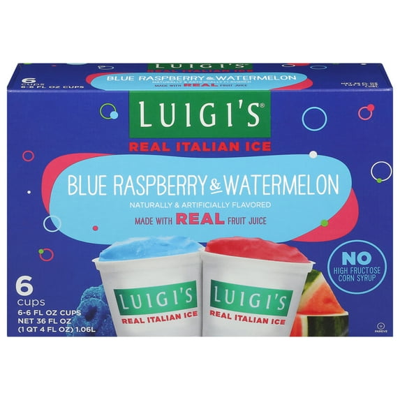 Luigi's Blue Raspberry & Watermelon Real Italian Ice, 6 fl oz, 6 Count (Frozen)