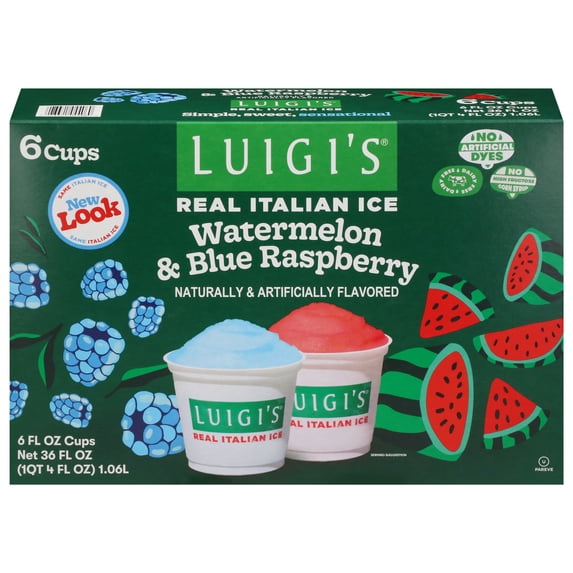 Blue Raspberry Watermelons Luigi's Blue Raspberry & Watermelon Real Italian Ice, 6 fl oz, 6 Count ...