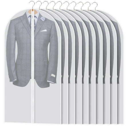 LUIISIS 10 Pack 40" Clear Garment Bags,  Dust-Proof Suit Protector Cover Bag with Zipper, Hanging Clothes Bags Dress Bag for Dresses, Suit, Coat Closet Clothes Storage