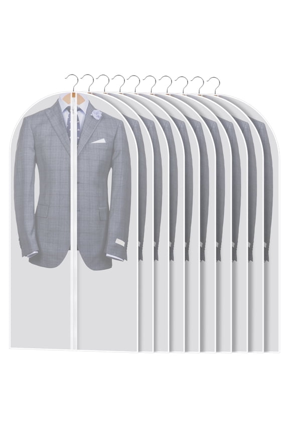 10 Pack 40" Clear Garment Bags, Dust-Proof Suit Protector Cover Bag with Zipper, Hanging Clothes Bags Dress Bag for Dresses, Suit, Coat Closet Clothes Storage