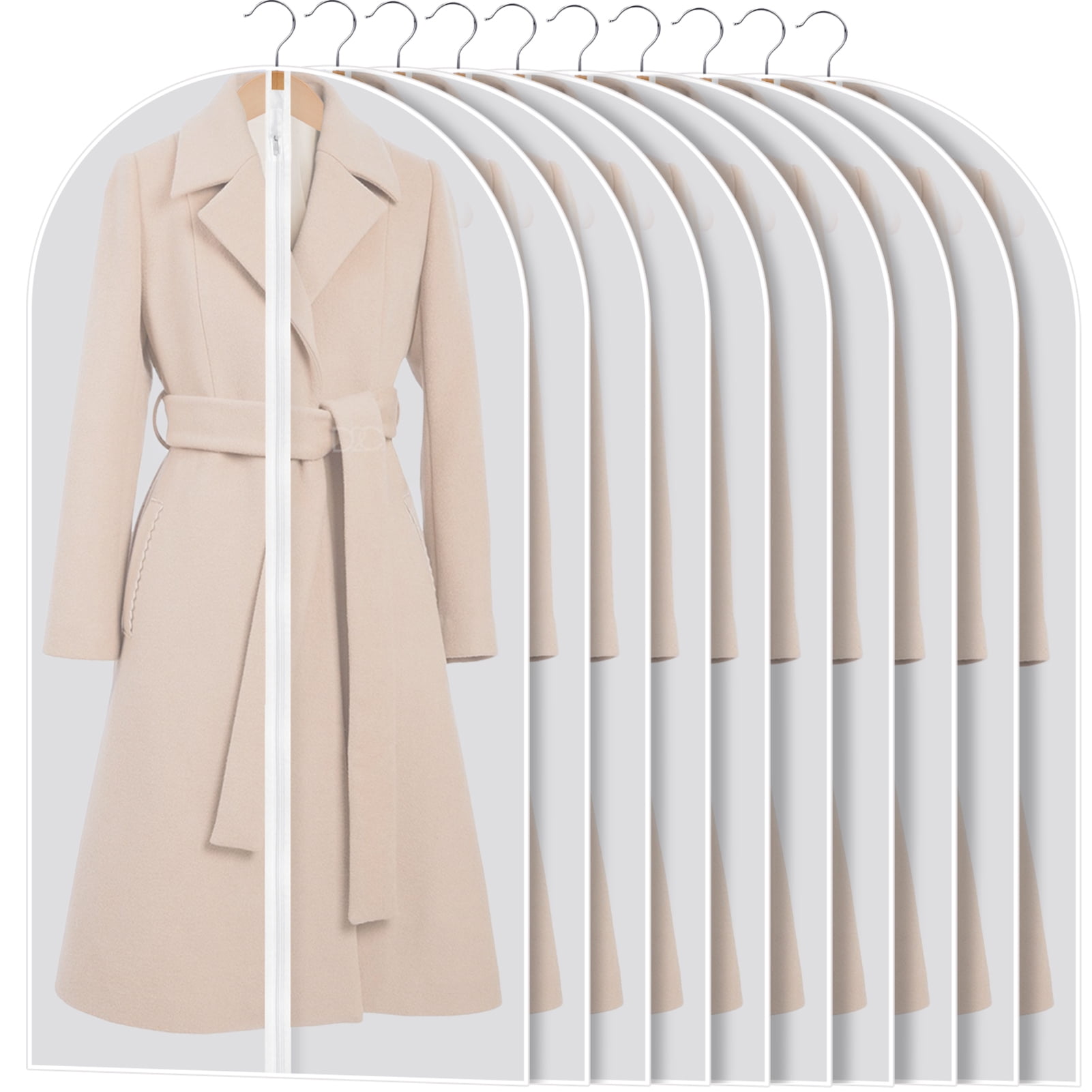 Garment Clothes Cover Protector, Closet Storage Bags Translucent Dustproof Waterproof Hanging Clothing Bag Magic Tape Zipper Coat Dress Windcoat