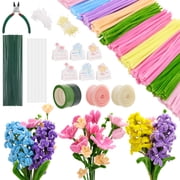LUIISIS 1000 Pcs Pipe Cleaners Craft, Pipe Cleaners Flowers Kit, 7 Colors Chenille Stems with Scissors, Greeting Cards, Ribbons, Floral Wires, Tape, Stamens for DIY Art and Craft Supplies