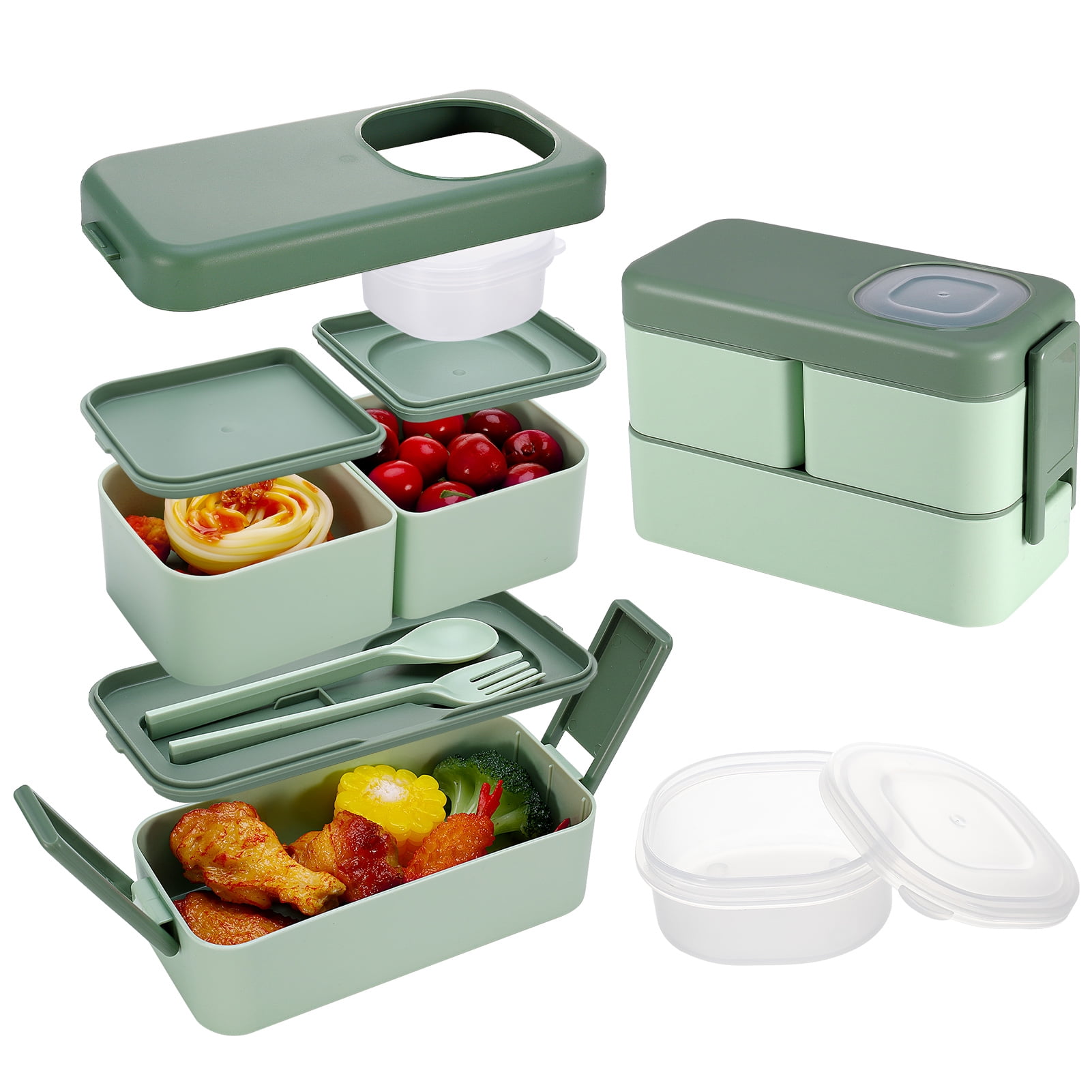 3 Sprouts Silicone Bento Box - 3-Compartment Lunch Box - BPA-Free & Food-Safe Snack Box for Adults & Kids - Microwavable, Dishwa