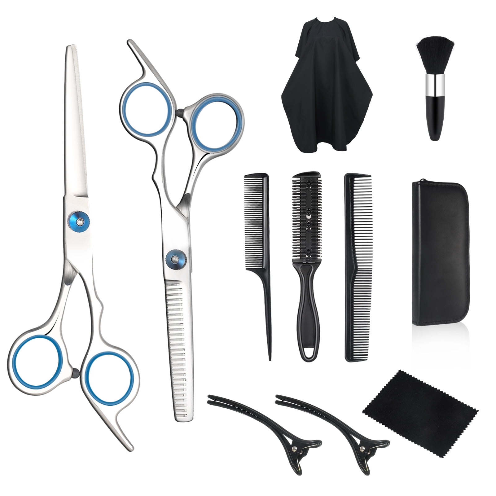 LUIISIS 11Pcs Hair Cutting Scissors Kits, Professional Thinning Shears, Comb, Cape, Haircut Scissors Shears Set, Hairdressing Shears Set for Home Salon Barber
