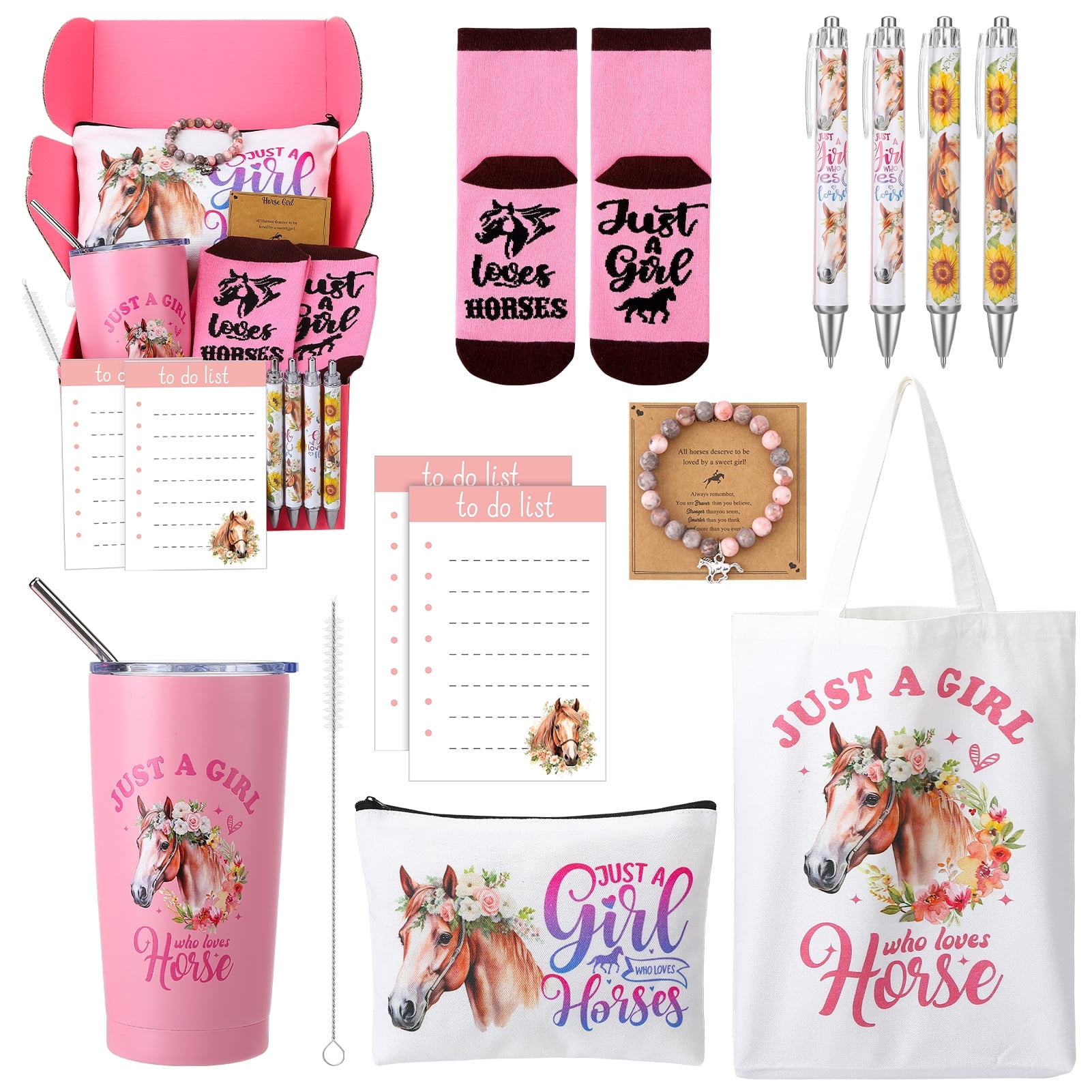 12-Piece Horse Lover Gift Set for Women, 20oz Insulated Tumbler, Bracelet, Socks & More, Birthday Thanksgiving Christmas Gift Basket for Best Friend