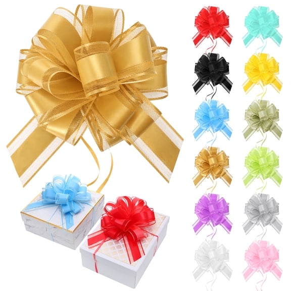 LUIISIS 12 Pcs Rainbow Color Pull Bows for Gift Wrapping, 6 Inch Large Organza Gift Bows, Reusable Bows for Birthdays, Wedding, Christmas, Mother's Day