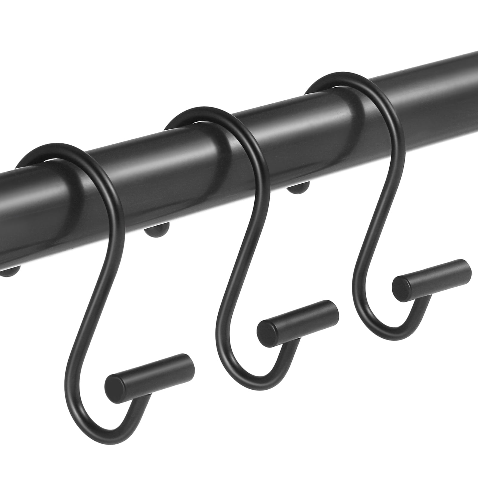 LUIISIS 12PCS Shower Curtain Hooks, T Shape Anti-Slip Shower Curtain Ring, Black Rustproof Metal Shower Curtain Hooks for Bathroom Shower Curtain Rod