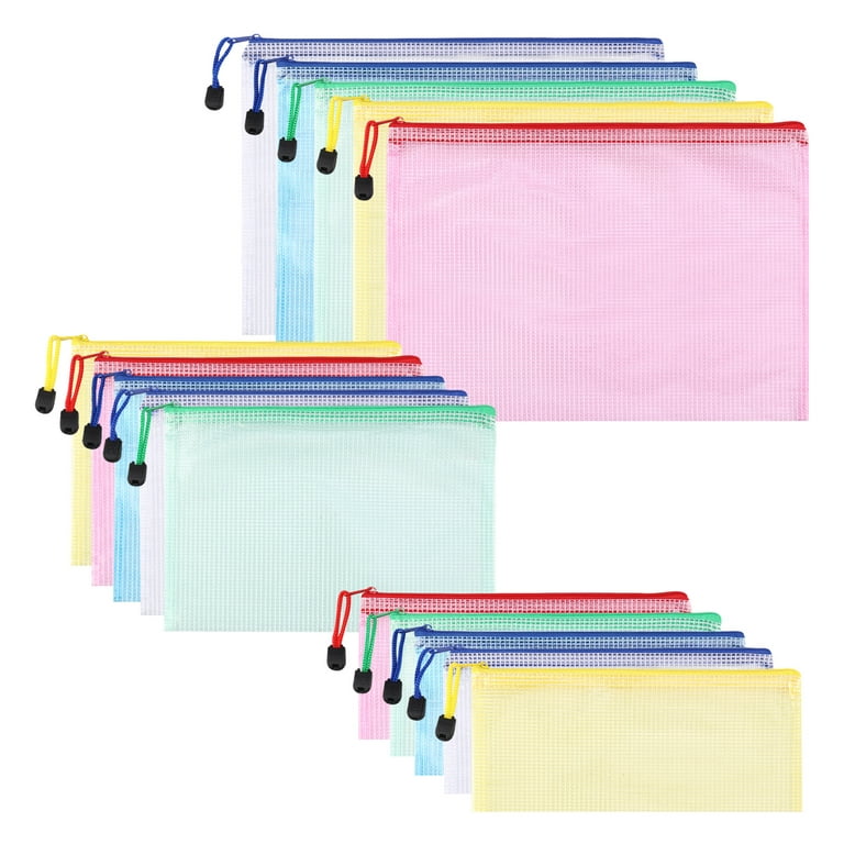 LUIISIS 15 Pcs Mesh Zipper Pouch, A4/A5/A6 Size Colorful Waterproof  Document Pouch Zip File Folder for School Office Supplies 