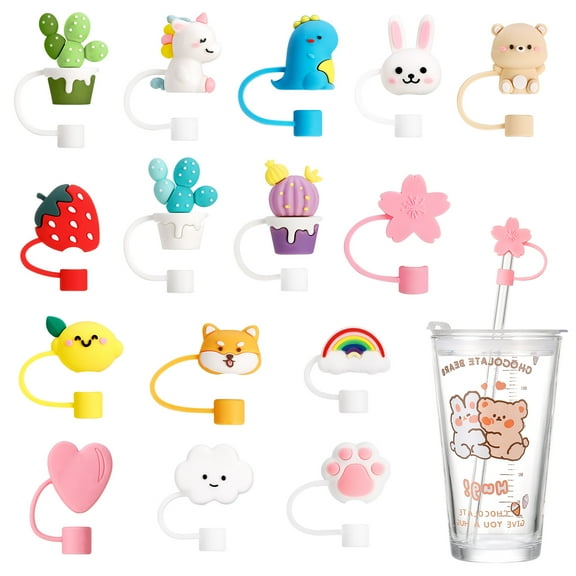 LUIISIS 15 Pcs Straw Cover Caps  for Drinking Straws, Reusable Silicone Straw Covers Topper, Portable Cute Straw Tips Covers, 7-8mm Straw Toppers for Tumblers