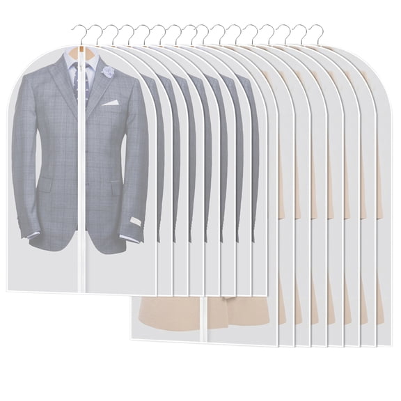 LUIISIS 16 Pack Clear Garment Bags, 40" and 55" Buddle Dust-Proof Suit Protector Cover Bag with Zipper, Hanging Clothes Bags Dress Bag for Dresses, Suit, Coat Closet Clothes Storage
