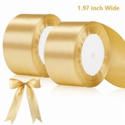 LUIISIS 2 PCS 1.96 Inches 24.06 Yards Champagne Gold Satin Ribbon, Double Face Ribbon Roll for Flower Bouquets, Gift Wrapping, Wedding, Handmade Crafts