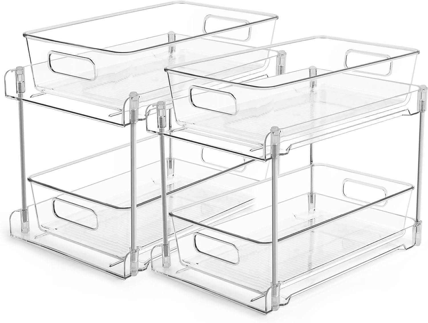 LUIISIS 2 Pack 2 Tier Clear Organizer with Dividers, MultiPurpose