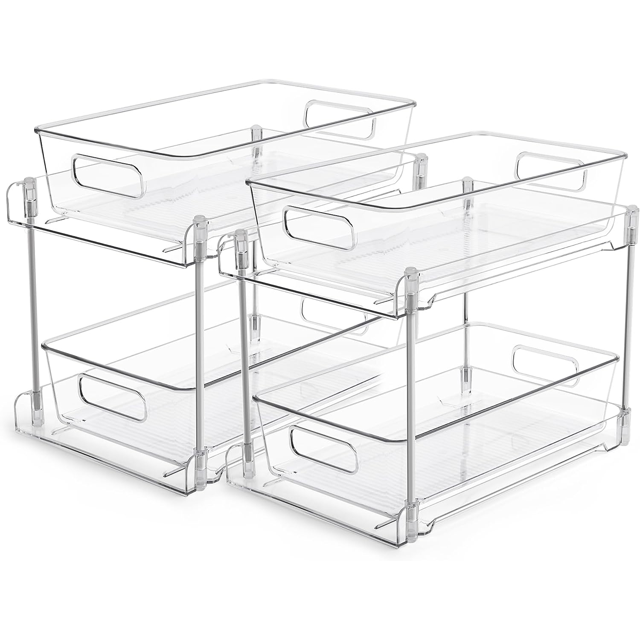 LUIISIS 2 Pack 2 Tier Clear Plastic Drawers, MultiPurpose Kitchen Top