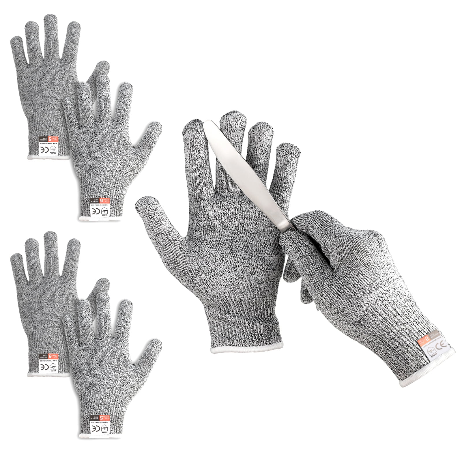 LUIISIS 2 Pairs Cut Resistant Work Glove, Food Grade Level 5 Protection
