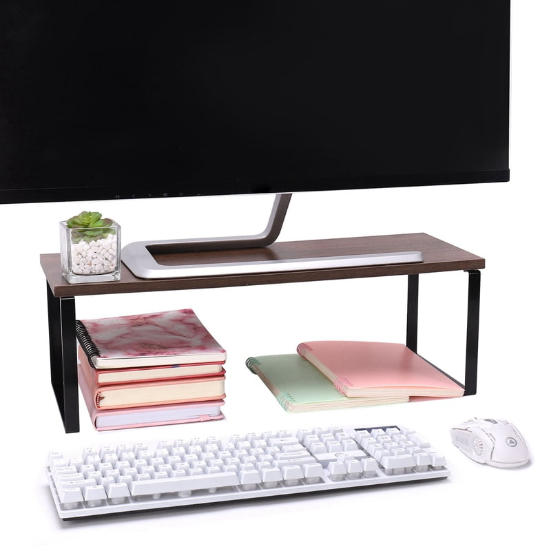 LUIISIS 20 Inch Monitor Stand Riser, Wood Desk Storage Organizer Computer Monitor Stand for Office Computer, Laptop, Small Printer