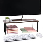 LUIISIS 20 Inch Monitor Stand Riser, Wood Desk Storage Organizer Computer Monitor Stand for Office Computer, Laptop, Small Printer