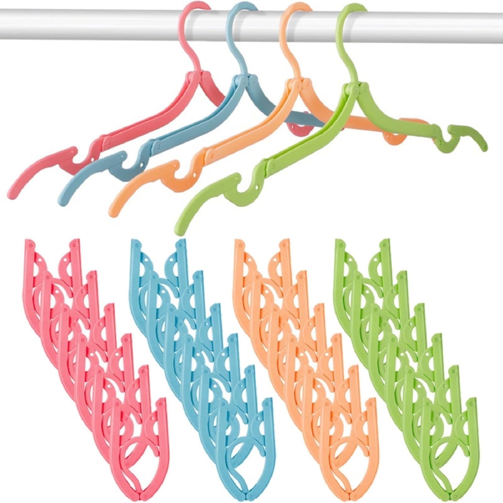 LUIISIS 24 Pcs Foldable Travel Hangers,Plastic Folding Clothes Hangers for Travel Accessories,Dormitory School Hotel,Coat Bag Drying, 4 Colors