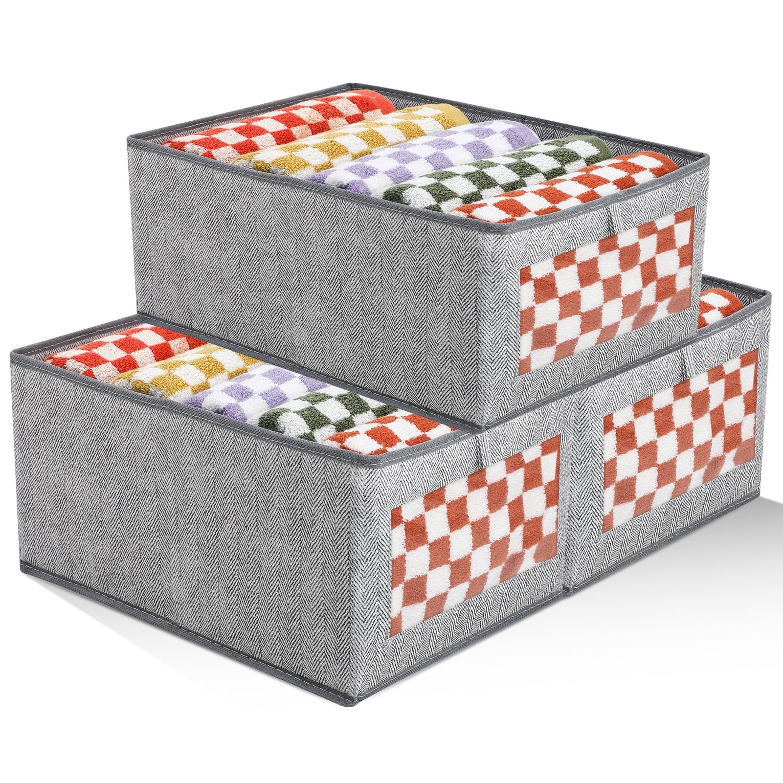 LUIISIS 3 Pack Closet Storage Bins with Clear Window,Foldable Storage for Shelves Large Fabric Closet Organizers and Storage Bins for Clothes, Toys, Books