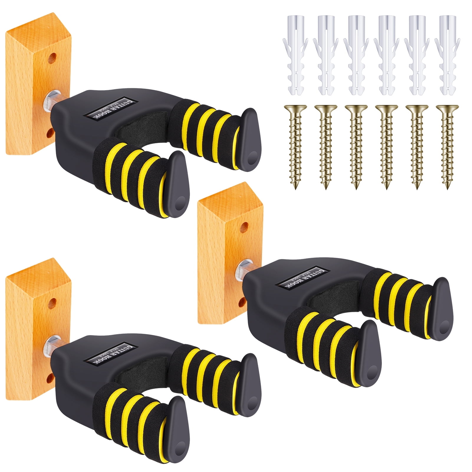 LUIISIS 3 Pack Guitar Wall Mount, Guitar Holder with Rotatable Soft Guitar Hook for All Size Guitars, Hardwood U-Shaped Guitar Hanger Wall Mount for Acoustic, Electric Guitar, Bass