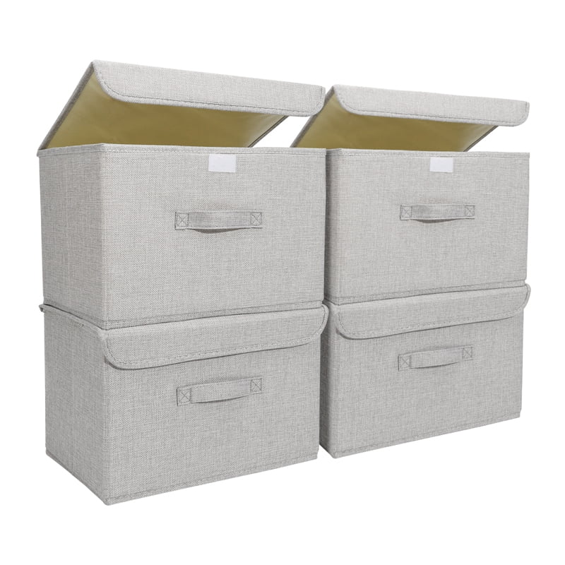 LUIISIS 4 PCS Clothes Storage Boxes with Lid, Foldable Linen Fabric