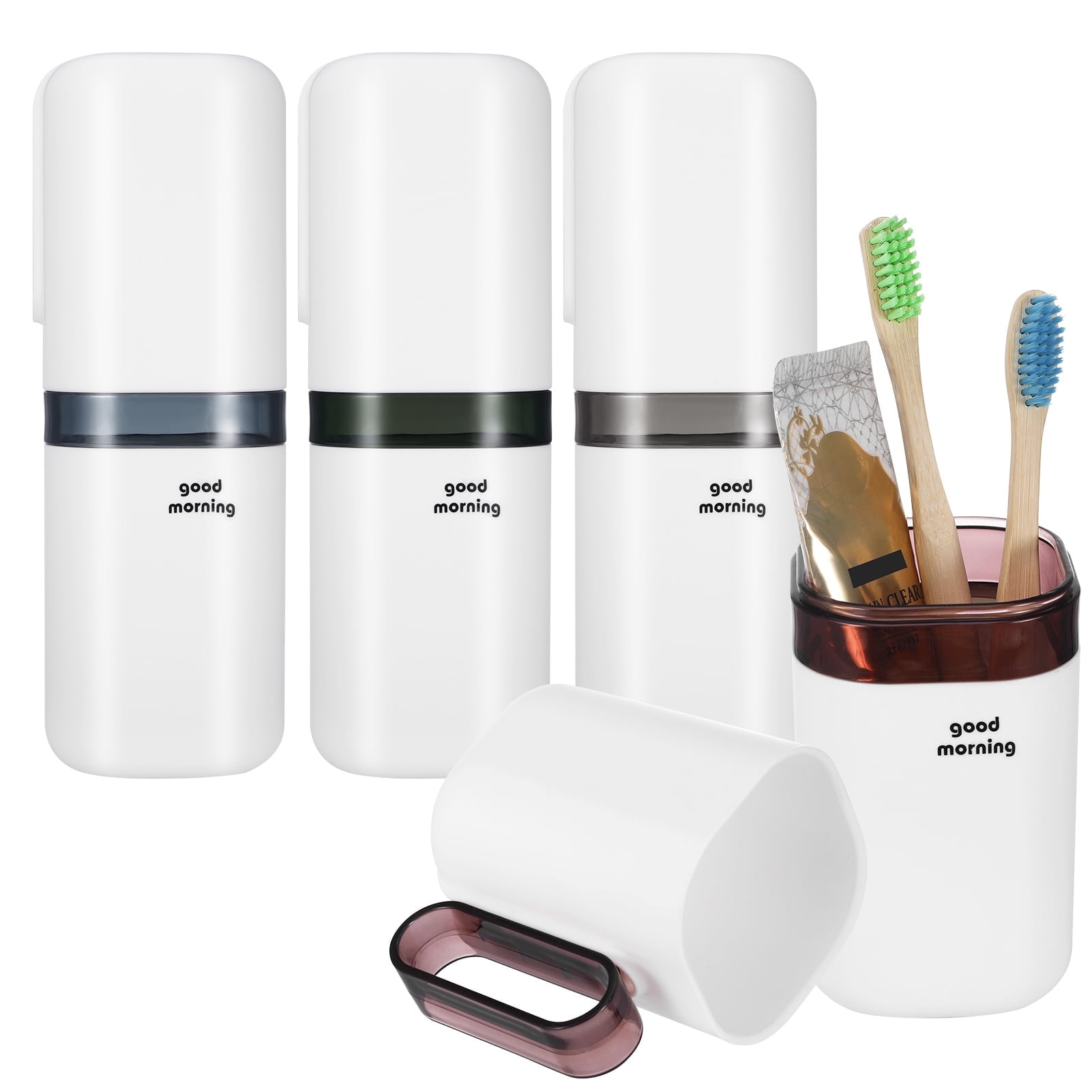 LUIISIS 4 Pcs Travel Toothbrush Holder, Toothbrush Holder and Rinse Cup with Handle, Toothbrush Travel Case, Large Capacity Travel Toothbrush Holder with Mouthwash Cup
