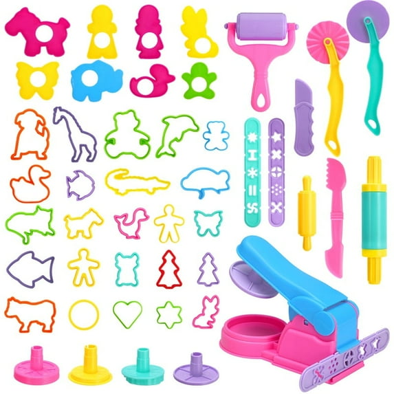 LUIISIS 46PCS Dough Tools Set for Kids Ages 3-8, Playdough Accessories Kit with Rolling Pin, Cutters, Non-Toxic Toddler Toys for Birthday, Christmas Gifts (Boys & Girls)
