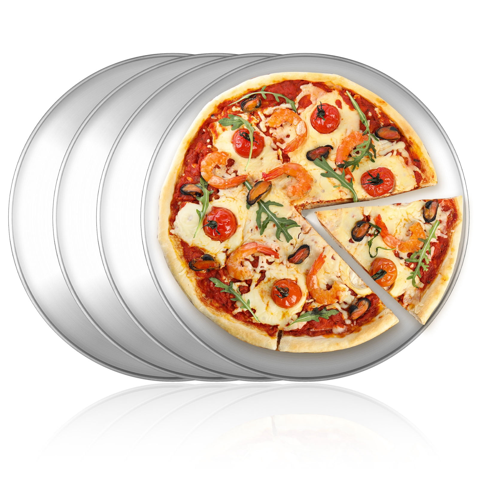 LUIISIS 4Pcs Stainless Steel Pizza Pan, Round Pizza Oven Baking Pans Tray, Crisper Pan for Home Restaurant Party, Healthy & Heavy Duty, Dishwasher Safe & Easy Clean