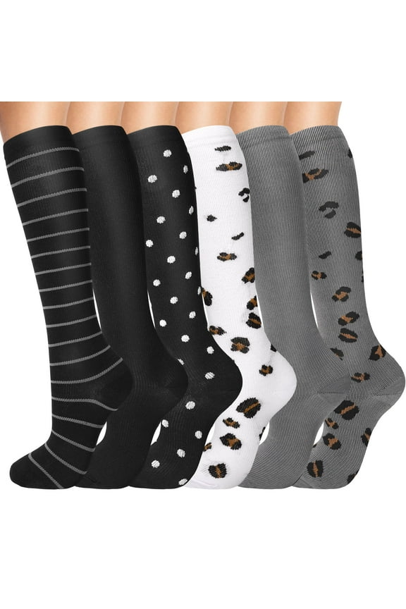 6 Pairs S/M Size Compression Socks, 20-30 mmHg Knee High Compression Socks, Nylon Unisex Compreeion Sport Sock for Medical, Running,Nursing,Athletic(S/M)