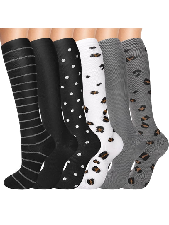 6 Pairs S/M Size Compression Socks, 20-30 mmHg Knee High Compression Socks, Nylon Unisex Compression Sport Socks for Medical, Running, Nursing, Athletic