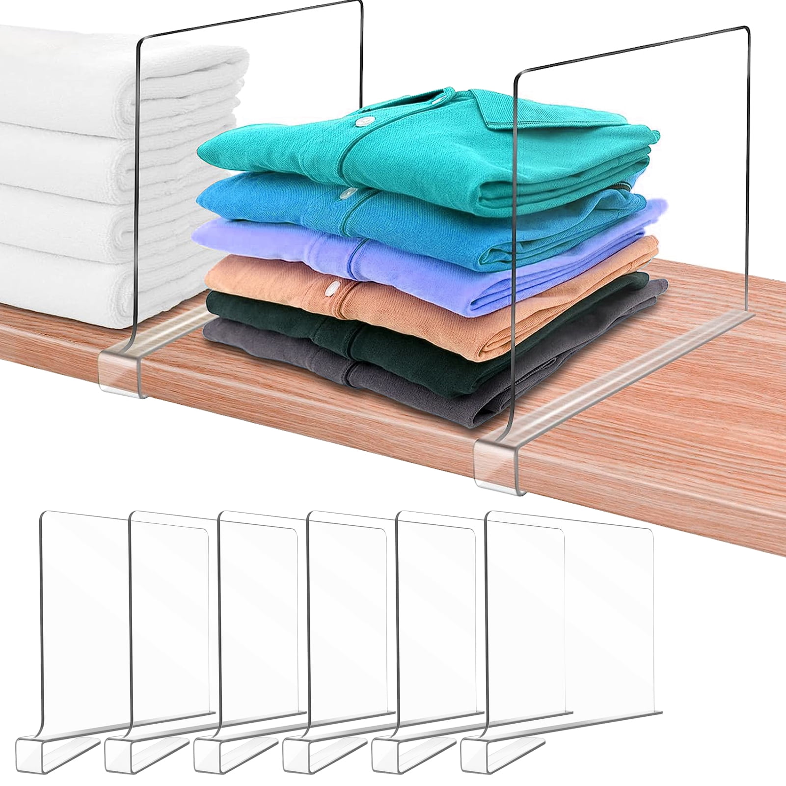 LUIISIS 6Pcs Acrylic Shelf Dividers, Clear Shelf Divider for Closets