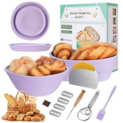 LUIISIS 7Pcs Silicone Banneton Bread Proofing Baskets, 9.4 Inch Round & 9.8 Inch Oval Foldable Sourdough Baking Basket, Complete Set for Bread Making With Essential Tools, Easy to Clean and Storage