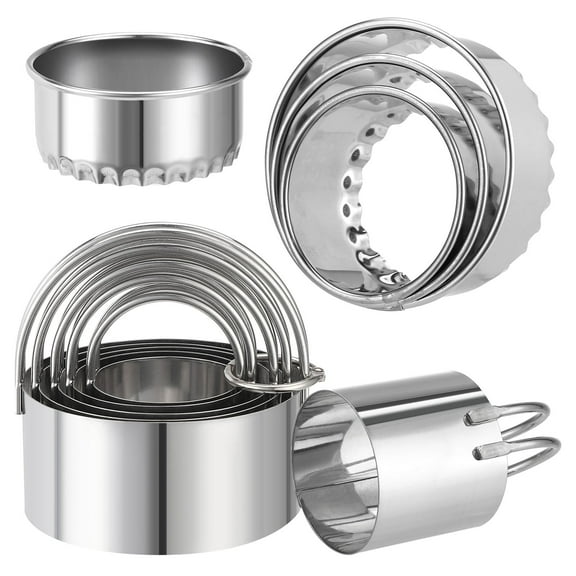 LUIISIS 8 Pieces Biscuit Cutter Set, Round Cookie Cutters with Handle, Stainless Steel Circle Professional Baking Dough Tools for Cake