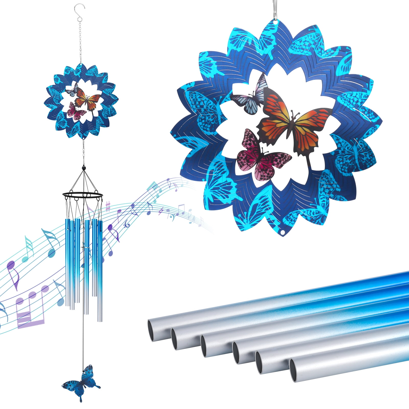 LUIISIS Wind Chimes for Outside, 3D Butterfly Wind Spinner Windchimes, Outdoor Yard Hanging Decor for Garden Patio, Unique Gift for Mom, Women, Chimes Lovers
