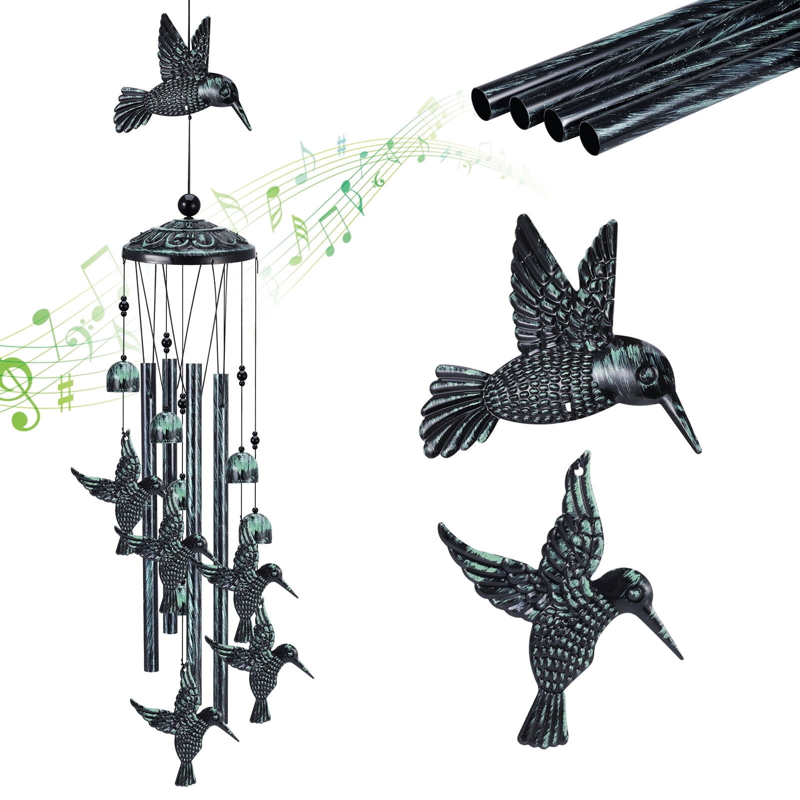 LUIISIS Hummingbird Chimes for Outside, Decorative Wind Chimes with 4 Aluminum Tubes & 6 Wind Bells, Memorial Wind Chimes for Outside, Unique Sympathy Gifts for Home Garden Patio