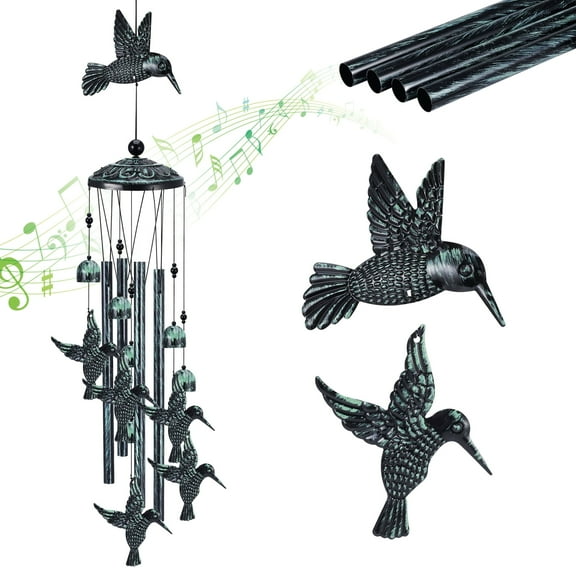 LUIISIS Hummingbird Chimes for Outside, Decorative Wind Chimes with 4 Aluminum Tubes & 6 Wind Bells, Memorial Wind Chimes for Outside, Unique Sympathy Gifts for Home Garden Patio