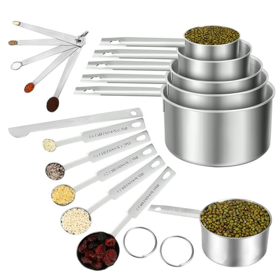 LUIISIS Measuring Cups and Spoons Set of 16, 5 Stainless Steel Nesting Measuring Cups & 5 Spoons, 1 Leveler & 5 Mini Measuring Spoons for Cooking & Baking